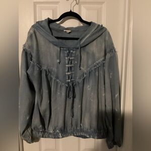 POL chambray Lace-Up Hoodie size M